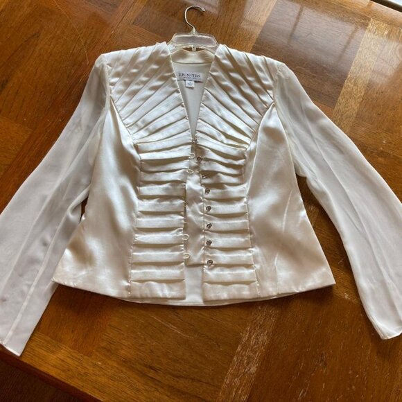 Ladies Creamy-White Blouse w/ Rhinestones Button-down & Sheer Bell Sleeves - Picture 1 of 4
